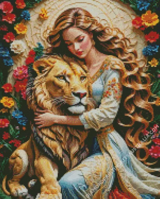 Girl Hugging Lion Diamond Painting