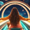 Girl Riding A Rollercoaster Through Space Diamond Painting