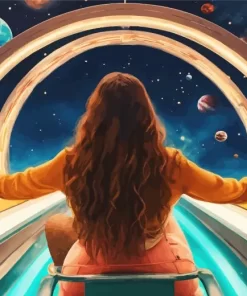 Girl Riding A Rollercoaster Through Space Diamond Painting