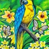 Gold And Yellow Macaw And Butterflies Diamond Painting