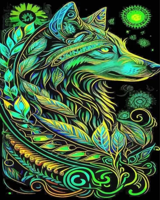 Green Wolf Art Diamond Painting