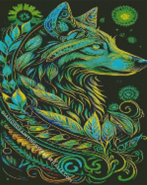 Green Wolf Art Diamond Painting