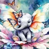 Grey Elephant With Butterflies Diamond Painting