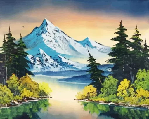 Grey Mountain Bob Ross Diamond Painting