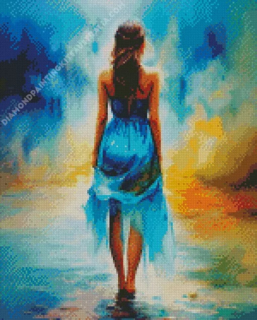 Lonely Girl In Blue Dress Diamond Painting