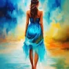 Lonely Girl In Blue Dress Diamond Painting