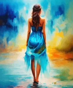 Lonely Girl In Blue Dress Diamond Painting