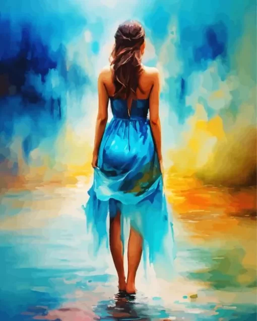 Lonely Girl In Blue Dress Diamond Painting