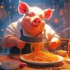 Pig Eating Spaghetti Diamond Painting