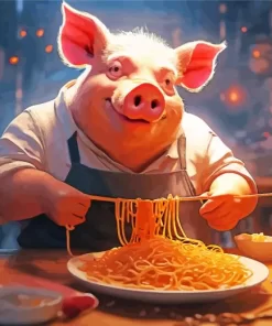 Pig Eating Spaghetti Diamond Painting