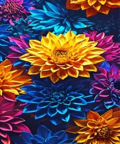 Pink Blue And Yellow Flowers Diamond Painting