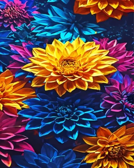 Pink Blue And Yellow Flowers Diamond Painting