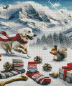 White Golden Retriever In Snow Diamond Painting