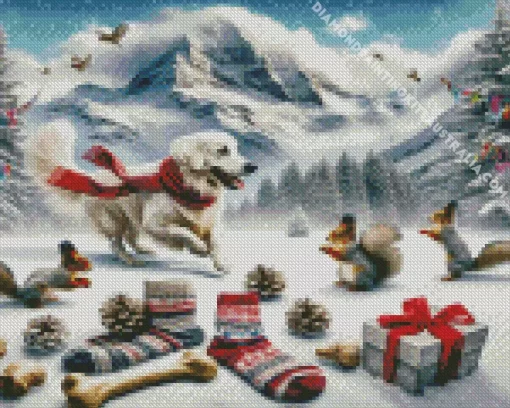 White Golden Retriever In Snow Diamond Painting