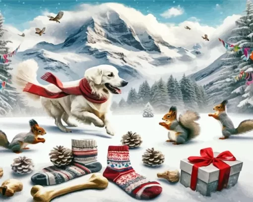 White Golden Retriever In Snow Diamond Painting