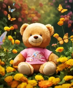 Yellow Flowers And Teddy Bear Diamond Painting