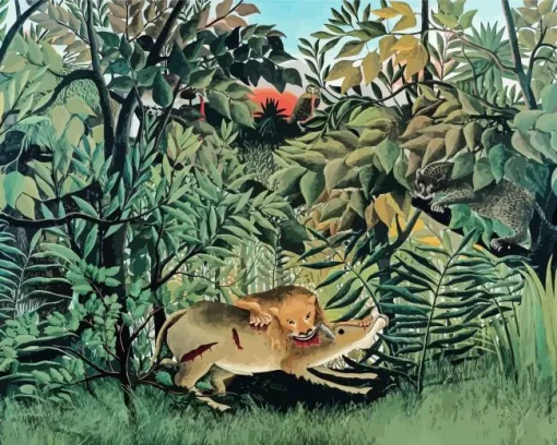 Henri Rousseau The Hungry Lion Diamond Painting