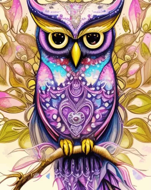 Purple Bohemian Owl Diamond Painting