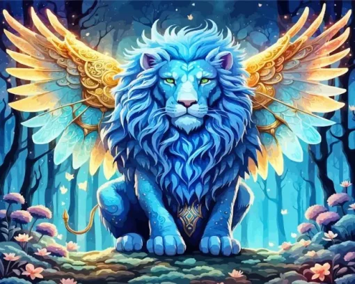 Winged Blue Lion Diamond Painting