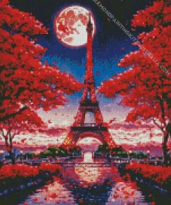 Aesthetic Eiffel Tower In Red Art Diamond Painting