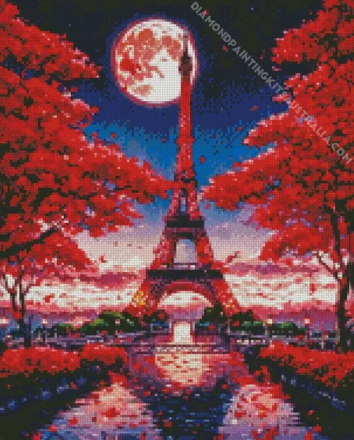 Aesthetic Eiffel Tower In Red Art Diamond Painting