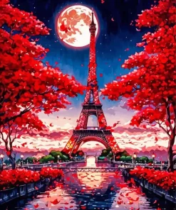 Aesthetic Eiffel Tower In Red Art Diamond Painting