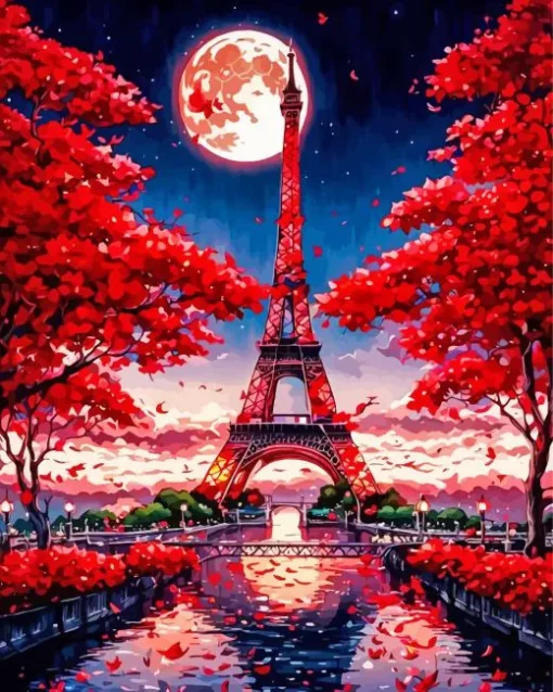 Aesthetic Eiffel Tower In Red Art Diamond Painting