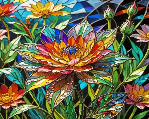 Aesthetic Flower Stained Glass Diamond Painting