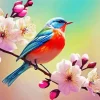 Bird On Flowers Diamond Painting