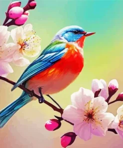 Bird On Flowers Diamond Painting