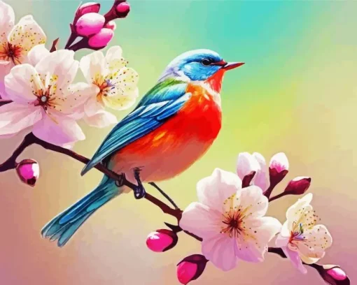 Bird On Flowers Diamond Painting