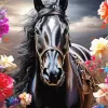 Black Horse With Roses Diamond Painting