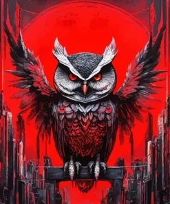 Black Owl With Red Eyes Diamond Painting