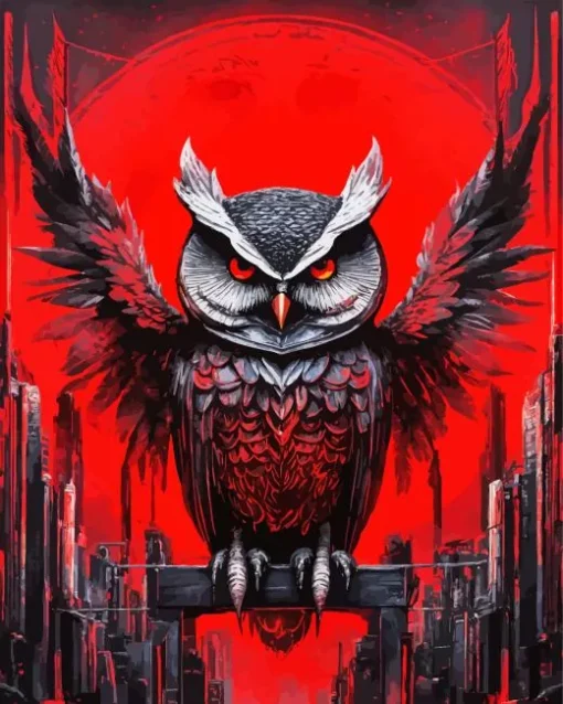 Black Owl With Red Eyes Diamond Painting