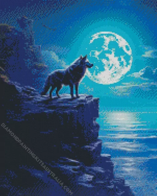 Blue Moon Wolf Diamond Painting