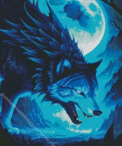 Blue Neon Wolf Diamond Painting