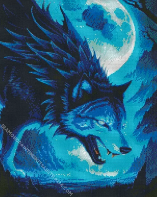 Blue Neon Wolf Diamond Painting