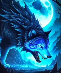 Blue Neon Wolf Diamond Painting