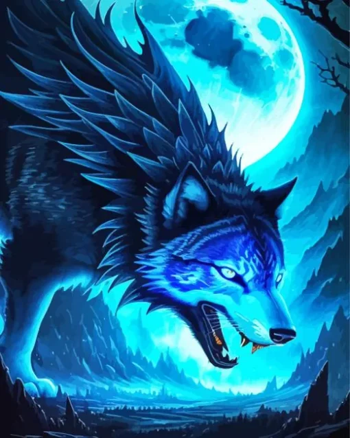 Blue Neon Wolf Diamond Painting