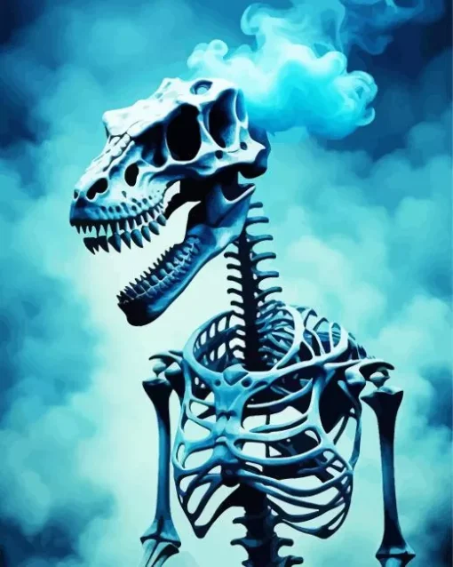 Blue Smoke Dinosaur Skeleton Diamond Painting