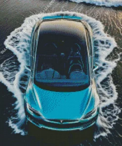 Blue Tesla Car Diamond Painting