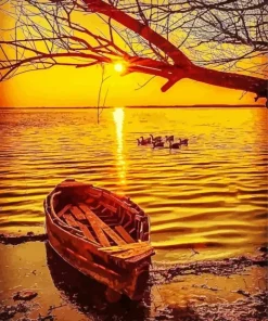 Boat At Sunset Diamond Painting