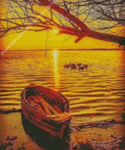 Boat At Sunset Diamond Painting