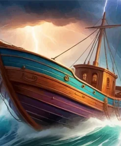 Boat In Storm Diamond Painting