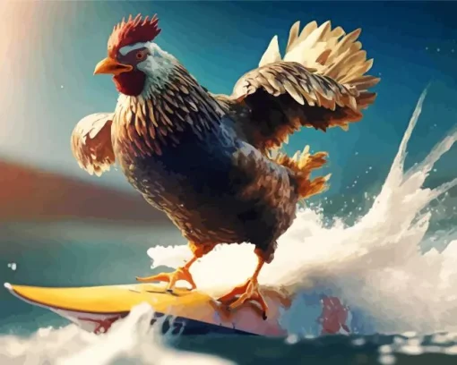 Chicken Surfing Diamond Painting