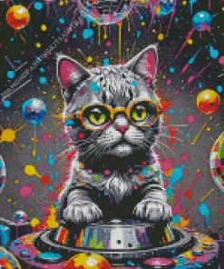 Colorful Dj Cat Diamond Painting