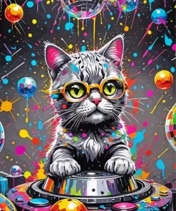 Colorful Dj Cat Diamond Painting