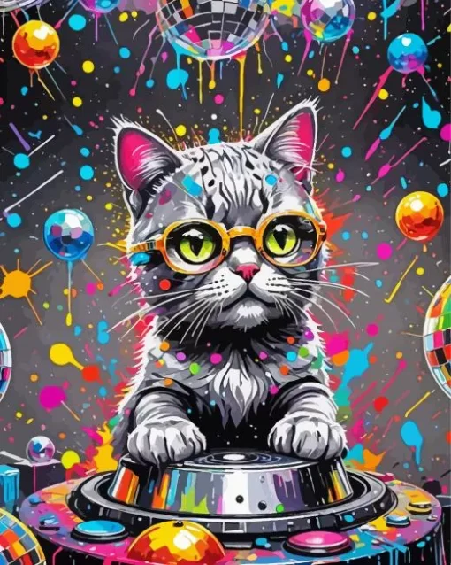 Colorful Dj Cat Diamond Painting