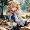 Deer And Girl Diamond Painting