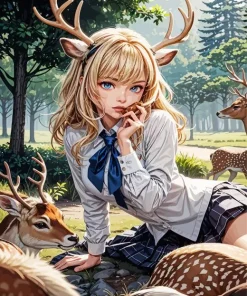 Deer And Girl Diamond Painting